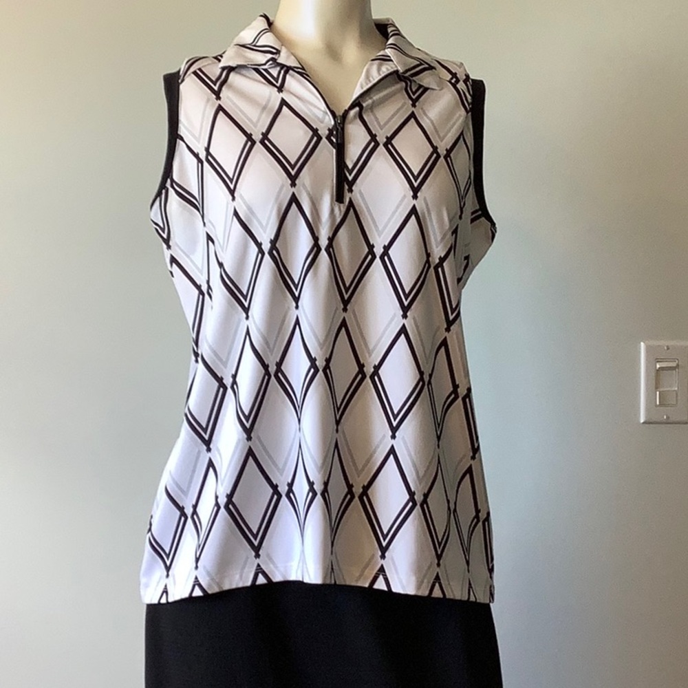 Lopez Geometric Sleeveless Top, Black and White, size XL - FTSS